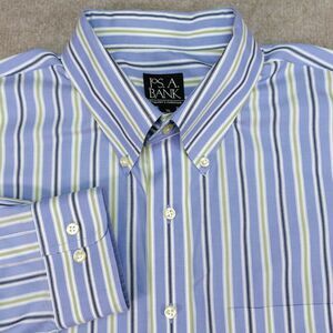 Jos A Bank Traveler Shirt Mens XL Blue Green Striped Button Down Long Sleeve